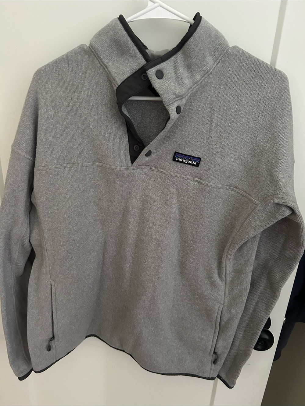 Patagonia Light Gray Snap Pullover with Black Trim
